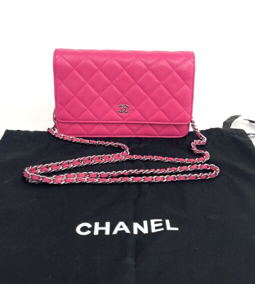 Chanel Hot Pink Quilted Lambskin Leather Classic WOC Clutch Bag Silver 17