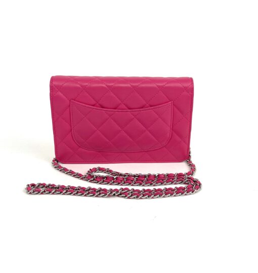 Chanel Hot Pink Quilted Lambskin Leather Classic WOC Clutch Bag Silver 4