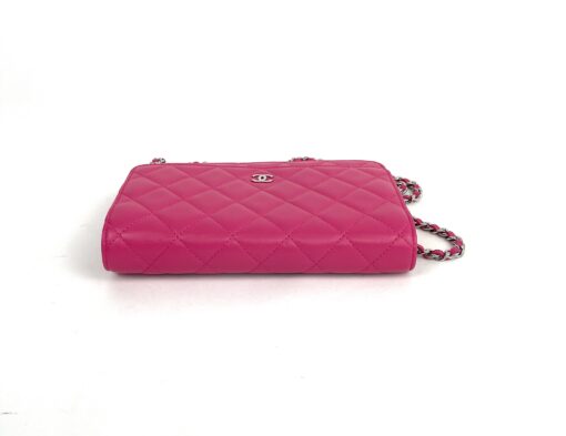 Chanel Hot Pink Quilted Lambskin Leather Classic WOC Clutch Bag Silver 22