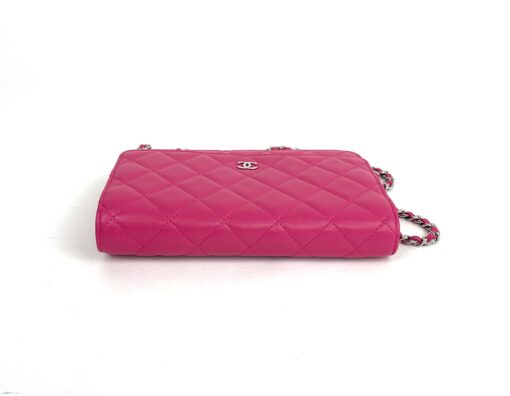 Chanel Hot Pink Quilted Lambskin Leather Classic WOC Clutch Bag Silver 51