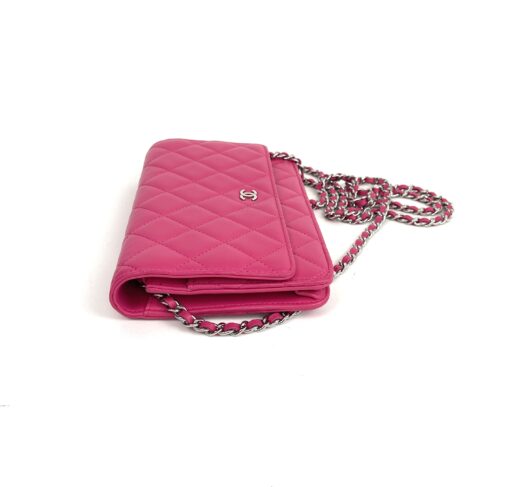 Chanel Hot Pink Quilted Lambskin Leather Classic WOC Clutch Bag Silver 28