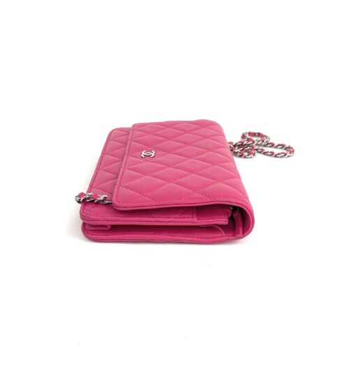 Chanel Hot Pink Quilted Lambskin Leather Classic WOC Clutch Bag Silver 34
