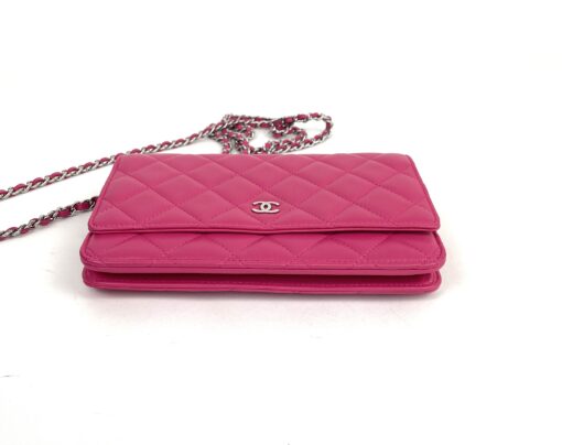 Chanel Hot Pink Quilted Lambskin Leather Classic WOC Clutch Bag Silver 23