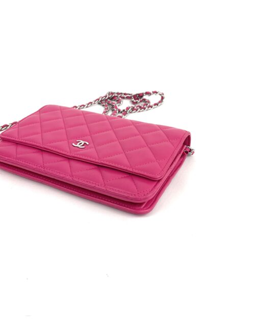 Chanel Hot Pink Quilted Lambskin Leather Classic WOC Clutch Bag Silver 34