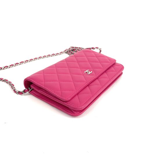 Chanel Hot Pink Quilted Lambskin Leather Classic WOC Clutch Bag Silver 26