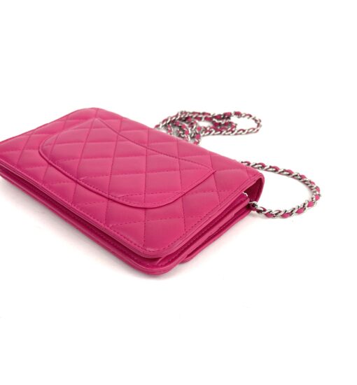 Chanel Hot Pink Quilted Lambskin Leather Classic WOC Clutch Bag Silver 43