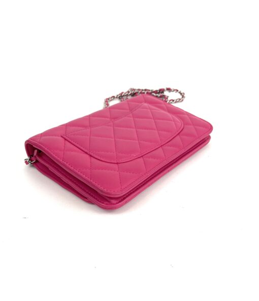 Chanel Hot Pink Quilted Lambskin Leather Classic WOC Clutch Bag Silver 18