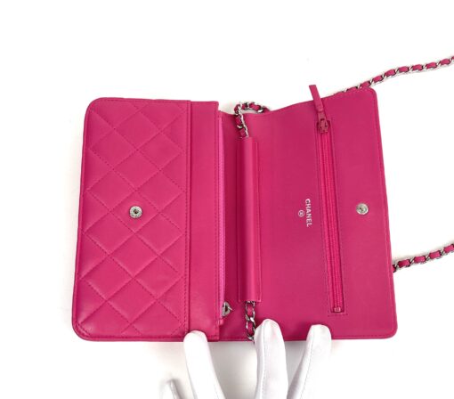 Chanel Hot Pink Quilted Lambskin Leather Classic WOC Clutch Bag Silver 13