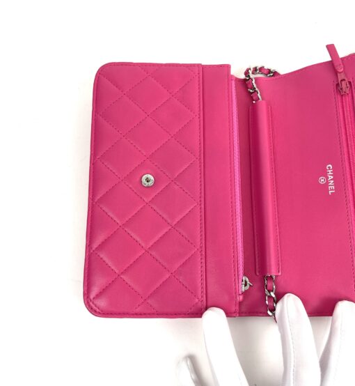 Chanel Hot Pink Quilted Lambskin Leather Classic WOC Clutch Bag Silver 57