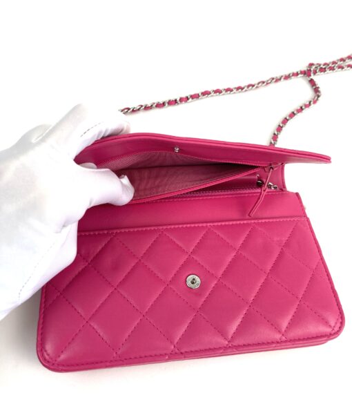 Chanel Hot Pink Quilted Lambskin Leather Classic WOC Clutch Bag Silver 55