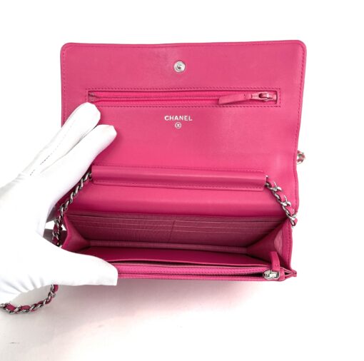 Chanel Hot Pink Quilted Lambskin Leather Classic WOC Clutch Bag Silver 20