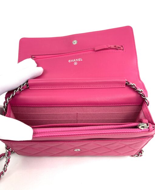 Chanel Hot Pink Quilted Lambskin Leather Classic WOC Clutch Bag Silver 37