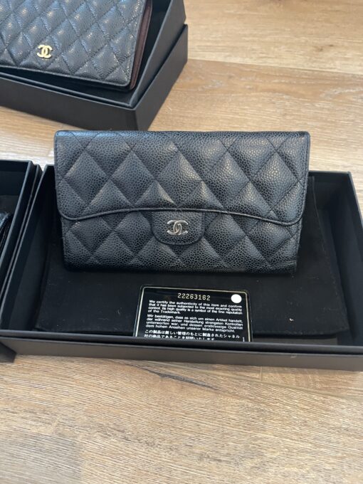 Chanel Large Black Caviar Flap Wallet Silver 7