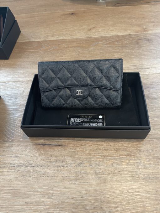 Chanel Large Black Caviar Flap Wallet Silver 3