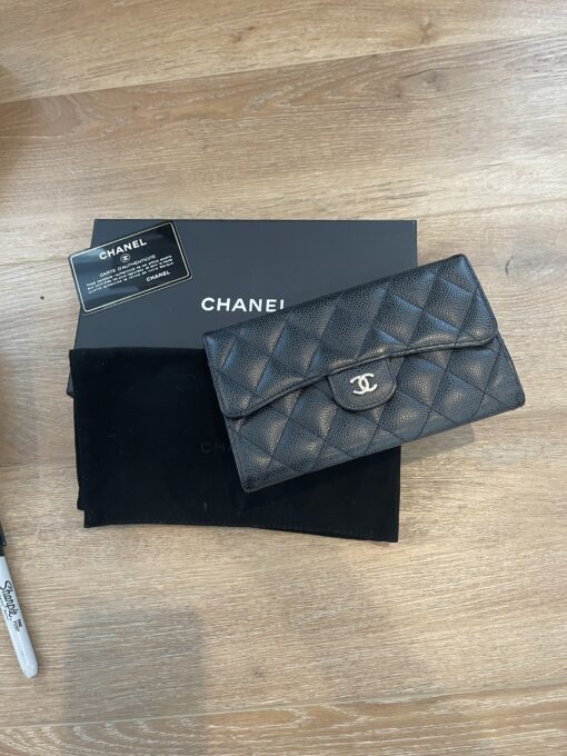 Chanel Large Black Caviar Flap Wallet Silver 5