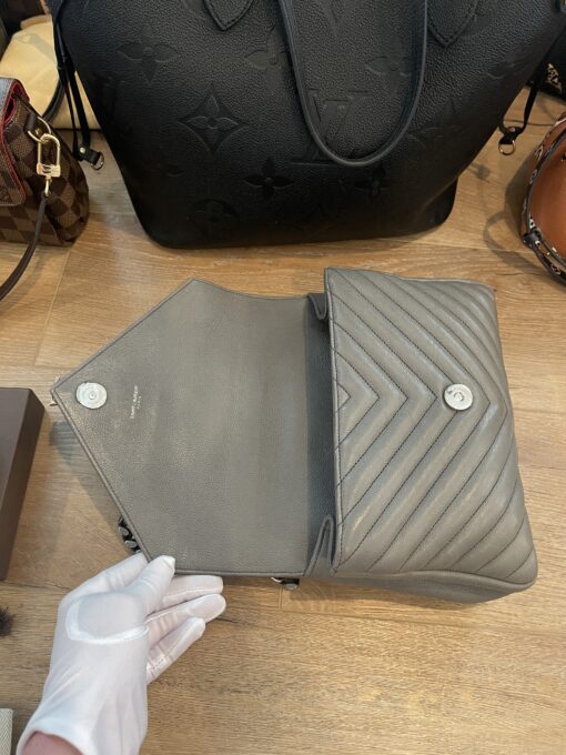 YSL Grey Leather Medium College Bag Chevron 13