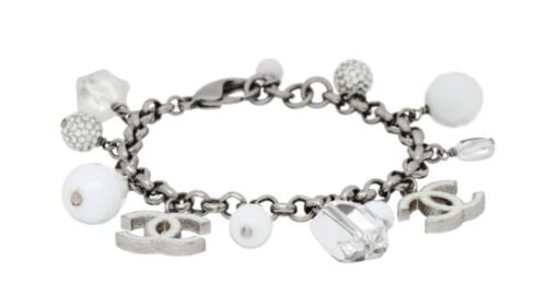 Chanel CC Pearl Cube Silver Charm Bracelet 13