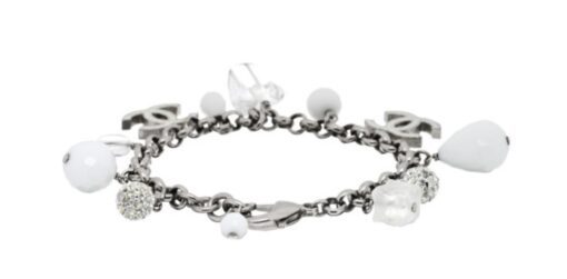 Chanel CC Pearl Cube Silver Charm Bracelet 10