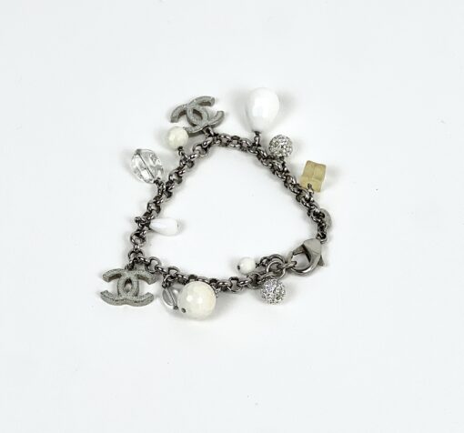 Chanel CC Pearl Cube Silver Charm Bracelet 14