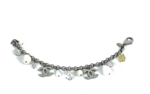 Chanel CC Pearl Cube Silver Charm Bracelet 7