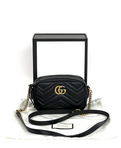 Gucci Black Mini Marmont Crossbody with Gold - Image 3