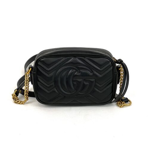 Gucci Black Mini Marmont Crossbody with Gold - Image 4
