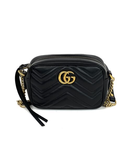 Gucci Black Mini Marmont Crossbody with Gold - Image 9