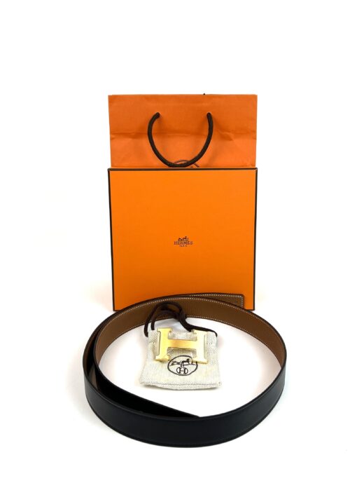 Hermes Gold H belt buckle & Reversible leather strap 32 mm Black/Tan 2