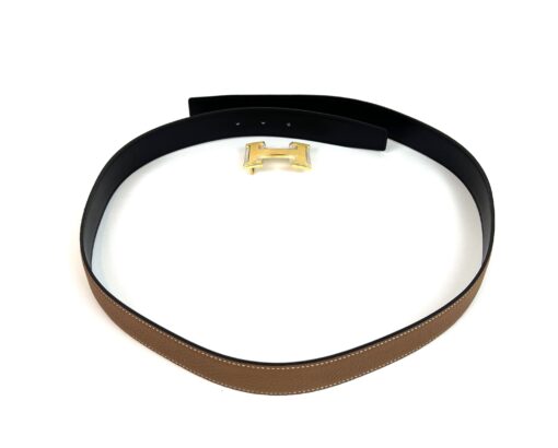 Hermes Gold H belt buckle & Reversible leather strap 32 mm Black/Tan 14