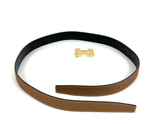 Hermes Gold H belt buckle & Reversible leather strap 32 mm Black/Tan 6