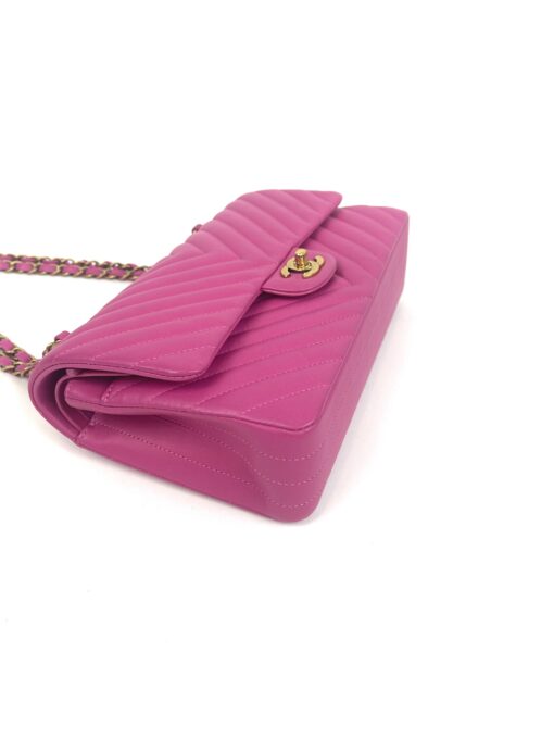 Chanel Hot Pink Medium Double Flap Chevron Lambskin Leather Bag with Gold Hardware 18