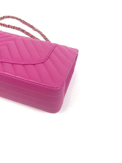 Chanel Hot Pink Medium Double Flap Chevron Lambskin Leather Bag with Gold Hardware 21