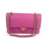 Chanel Hot Pink Medium Double Flap Chevron Lambskin Leather Bag with Gold Hardware 6