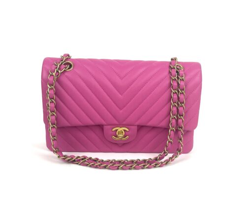 Chanel Hot Pink Medium Double Flap Chevron Lambskin Leather Bag with Gold Hardware 6