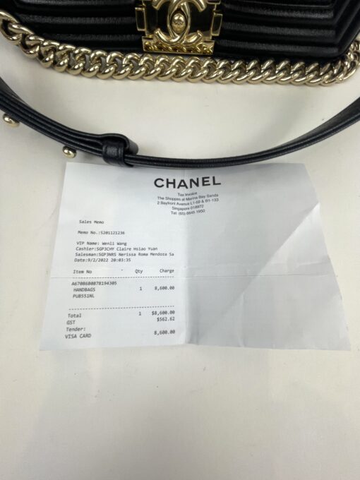 Chanel 2022 Caviar Chevron Quilted New Medium Boy Flap Black Gold 14