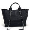 Chanel Medium Deauville Black Studded Logo Tote Bag 5
