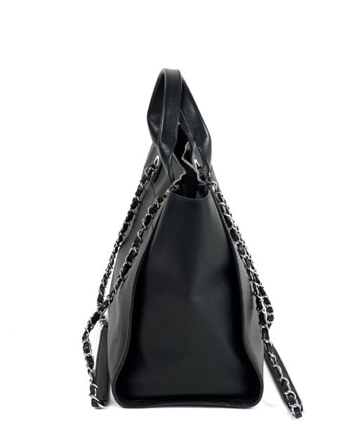 Chanel Medium Deauville Black Studded Logo Tote Bag 10