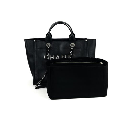 Chanel Medium Deauville Black Studded Logo Tote Bag 5