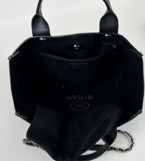 Chanel Medium Deauville Black Studded Logo Tote Bag 16