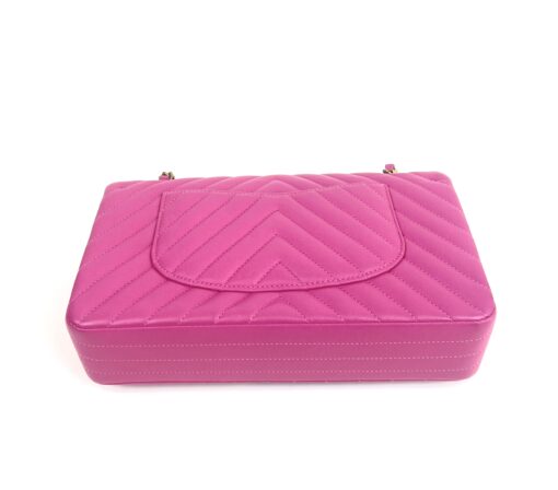 Chanel Hot Pink Medium Double Flap Chevron Lambskin Leather Bag with Gold Hardware 25