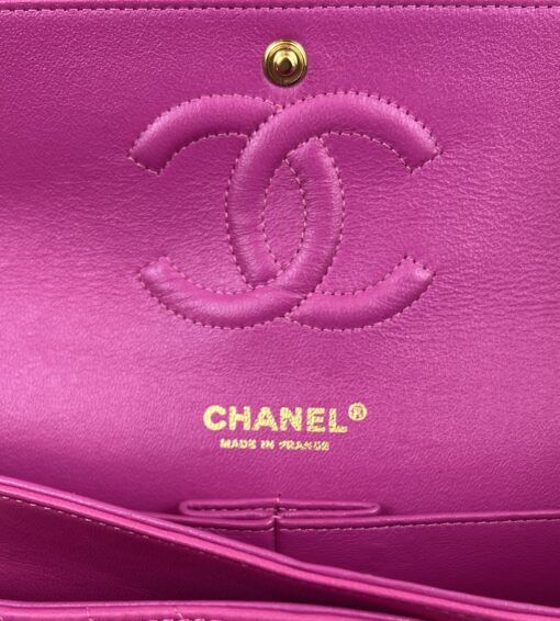 Chanel Hot Pink Medium Double Flap Chevron Lambskin Leather Bag with Gold Hardware 14