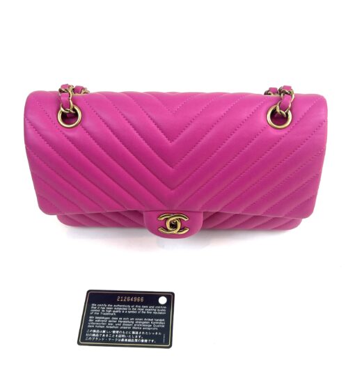 Chanel Hot Pink Medium Double Flap Chevron Lambskin Leather Bag with Gold Hardware 16