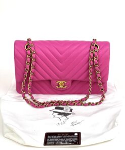 Chanel Hot Pink Medium Double Flap Chevron Lambskin Leather Bag with Gold Hardware 20