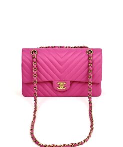 Chanel Hot Pink Medium Double Flap Chevron Lambskin Leather Bag with Gold Hardware 5