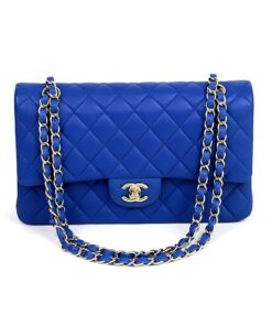 Chanel Royal Blue Medium Double Flap Lambskin Leather Bag with Gold