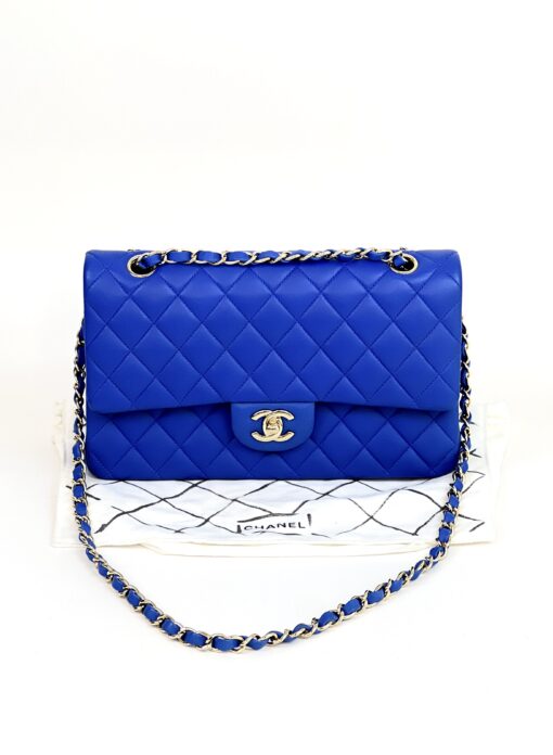 Chanel Royal Blue Medium Double Flap Lambskin Leather Bag with Gold 2