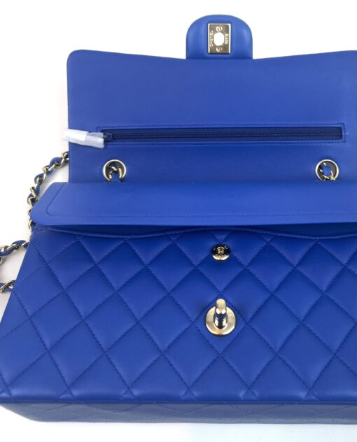 Chanel Royal Blue Medium Double Flap Lambskin Leather Bag with Gold 10