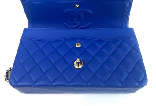Chanel Royal Blue Medium Double Flap Lambskin Leather Bag with Gold 9
