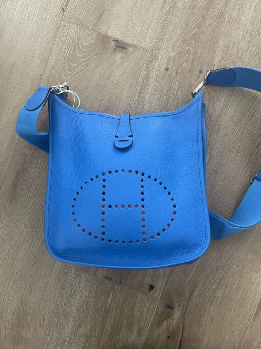 Hermès Bleu Hydra Royal Clemence Evelyne PM Palladium Hardware