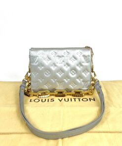 Louis Vuitton Monogram Embossed Puffy Lambskin Coussin PM Silver 10
